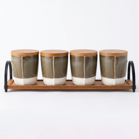 Spice Jar Set 4 Pcs With Wooden Stand